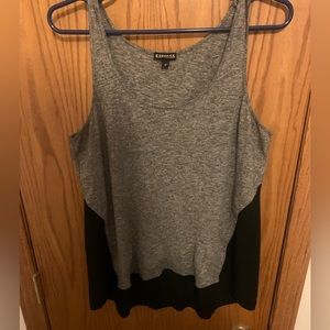 Grey tank top with black sheer material on the back. Express size small